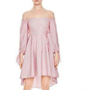 Sandro Paris Hanoi Rose Stripe High Low Off Shoulder Dress NWT